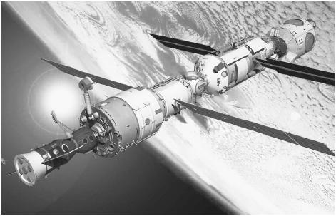 An artist's rendering of the International Space Station as it looked on November 8, 2000. (© Reuters NewMedia Inc./Corbis. Reproduced by permission.)
