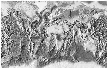 RELIEF-SHADED MAP OF EARTH, SHOWING THE CONTINENTS IN RAISED ELEVATION. (© M. Agliolo/Photo Researchers. Reproduced by permission.)
