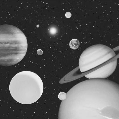 COMPUTER IMAGE OF THE NINE PLANETS OF OUR SOLAR SYSTEM. (© Photo Researchers. Reproduced by permission.)