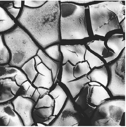 SEDIMENTARY STRUCTURES REMAINING IN A DRIED RIVER BED. CLAY SOILS CRACK AS THEY LOSE MOISTURE AND CONTRACT WHEN TRAPPED WATER EVAPORATES AS THE RESULT OF DROUGHT. (© B. Edmaier/Photo Researchers. Reproduced by permission.)