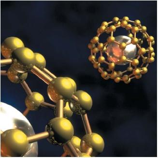 Computer-generated model of a 60-carbon molecule enclosing a potassium ion. The 60-carbon molecule, called a buckminster-fullerene, was discovered by organic chemists in 1985. (Reproduced by permission of Photo Researchers, Inc.)