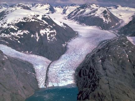 Muir Inlet, a fiord in Glacier Bay National Park in Alaska, and the glacier creating it. (Reproduced by permission of JLM Visuals.)