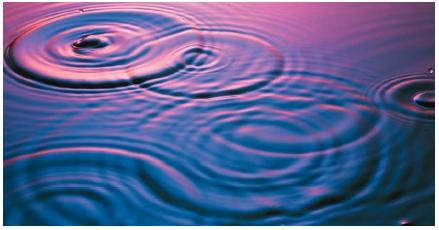 Interference patterns created by the waves from several fallen drops of water. (Reproduced by permission of Photo Researchers, Inc.)