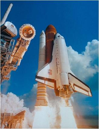 The space shuttle Atlantis on its maiden voyage. (Reproduced by permission of National Aeronautics and Space Administration.)