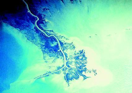 The Mississippi River Delta is formed where the river empties into the Gulf of Mexico in southern Louisiana. PHOTOGRAPH REPRODUCED BY PERMISSION OF THE CORBIS CORPORATION.