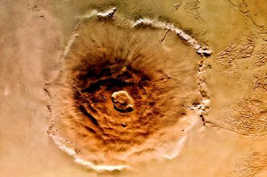 Olympus Mons, a volcano on the planet Mars. PHOTOGRAPH REPRODUCED BY PERMISSION OF THE CORBIS CORPORATION.