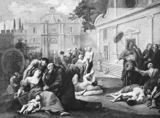 A nineteenth-century painting depicts the agony of plague victims. The Black Death of the 1340s, the worst outbreak of plague in history, decimated Europes population.