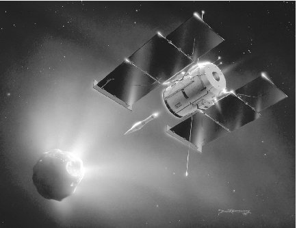 This artists view shows NASAs Deep Impact spacecraft nearing a comet in 2005. If all goes well, the craft will become the first Earth probe to land on a comet.