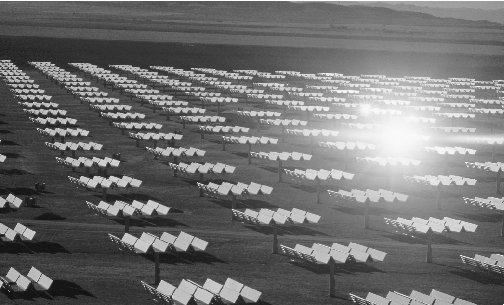 Sunlight glints off of a sea of solar panels near Bakersfield, California. With increasing public concern for the environment, alternatives to fossil fuels, such as solar power, are also on the rise.