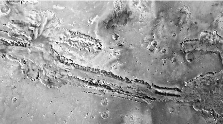 A Viking photograph shows one of the vast, deep canyons that makes up the Martian landscape.
