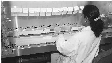 A forensic scientist places blood samples into evidence envelopes. Careless handling of samples and other lab mistakes can make DNA data unusable in court.