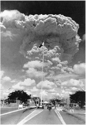 Volcanic ash billows skyward during the 1991 eruption of Mount Pinatubo in the Philippines. Volcanic eruptions can dramatically affect global climate.