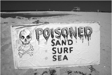 An environmentalist group posted this sign on a California beach to protest pollution.