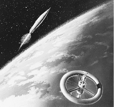 Since the late nineteenth century visionaries have dreamed of space stations in orbit around Earth. This artists conception is from 1957.