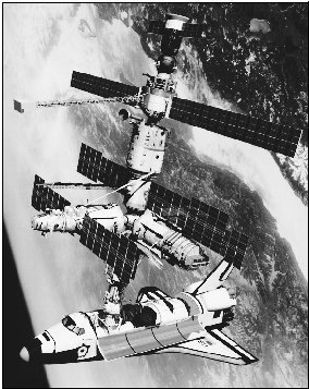 The space shuttle Atlantis docks at Mir space station in 1993. Soviet engineers designed Mir to be far superior to the earlier Salyut and Skylab stations.